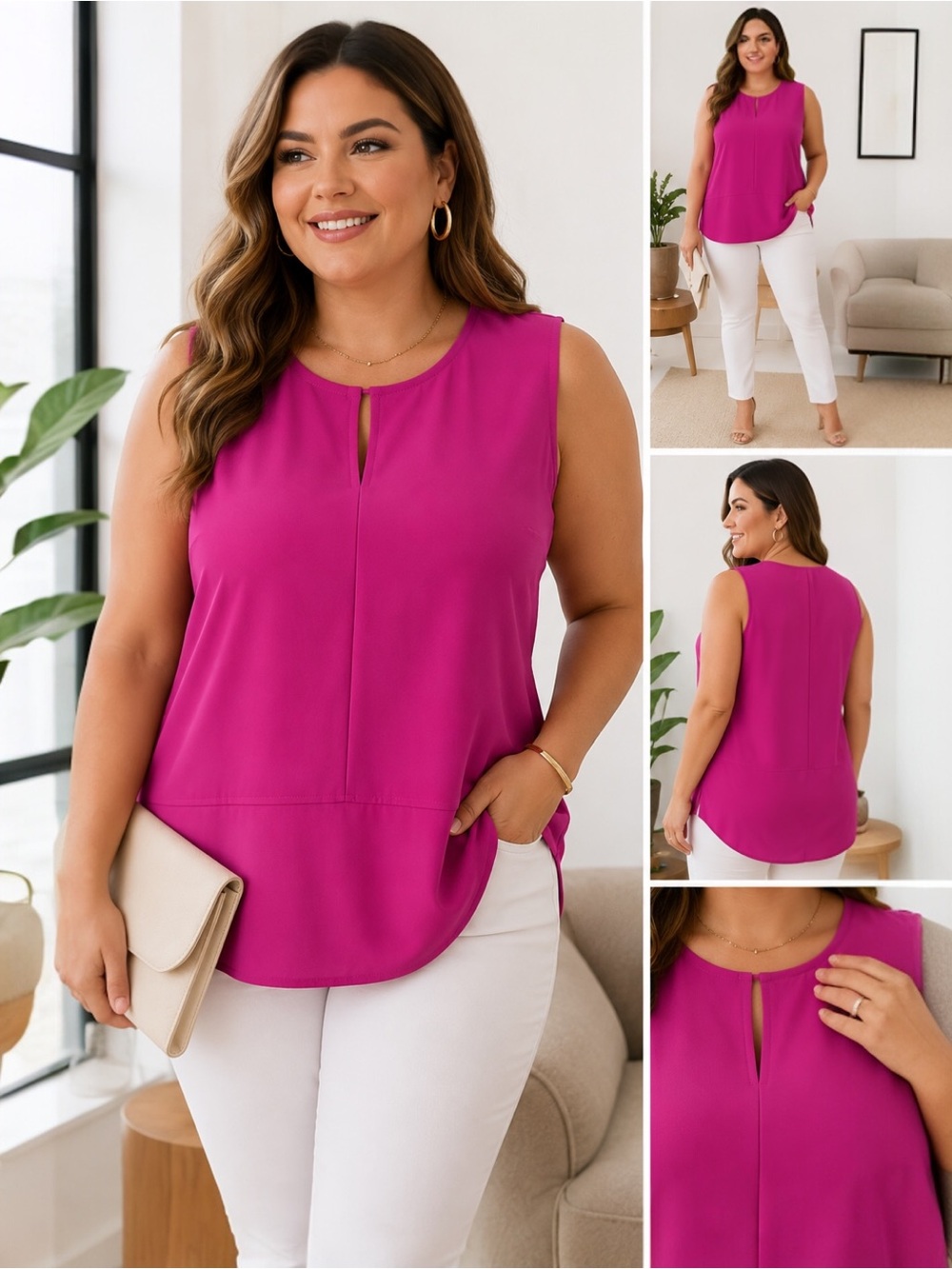 Lauren Ralph Lauren 2X Pink Sleeveless Keyhole Neck Stretch Tunic Blouse